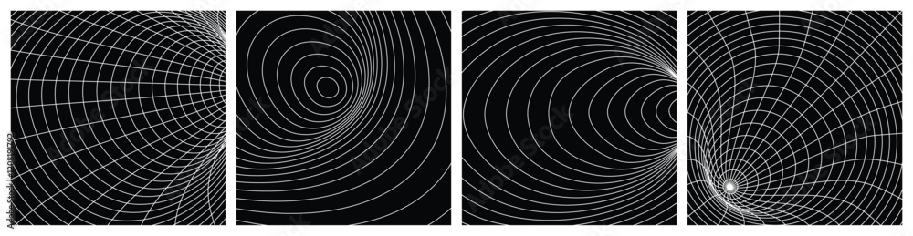 Obraz premium Abstract hole wireframe background vector line perspective grid element design illustration collection on black background