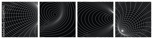 Abstract hole wireframe background vector line perspective grid element design illustration collection on black background