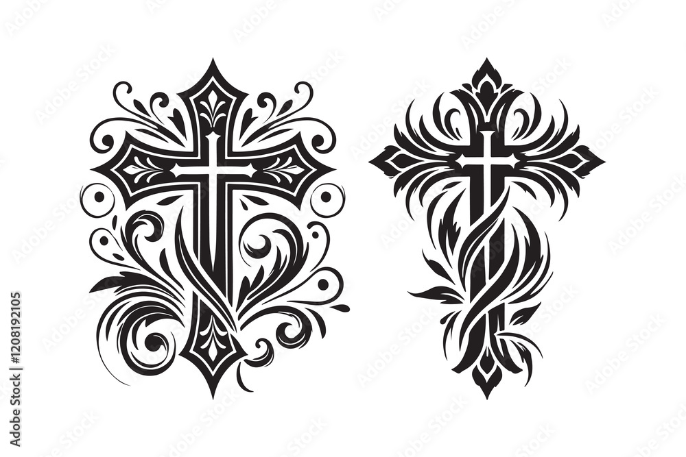 Cross tatoo silhouette logo vector Illustration on white background Cross tatoo silhouette logo vector Illustration on white background