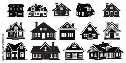 house and building icons. Flat style houses symbols for apps and websites on white background. Real estate. Vector illustration