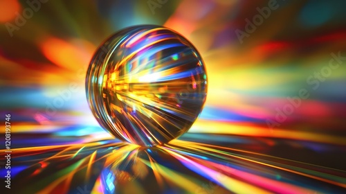 Optical Lens Creating Vibrant Prism Reflections with Multicolored Light Flares and Rainbow Effects on a Soft Gradient Background photo