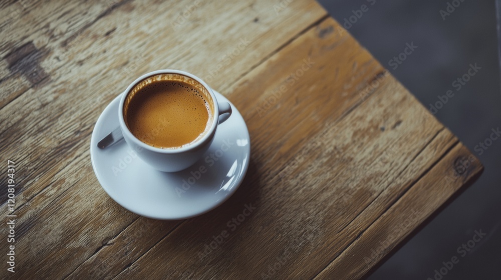 Obraz premium Cup of coffee on rustic wooden table