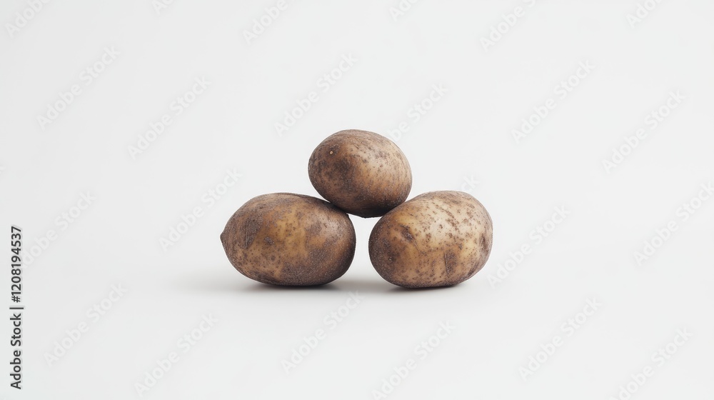 Freshly harvested new potato tubers arranged in a pyramid on a clean white background for culinary or agricultural use Freshly harvested new potato tubers arranged in a pyramid on a clean white background for culinary or agricultural use