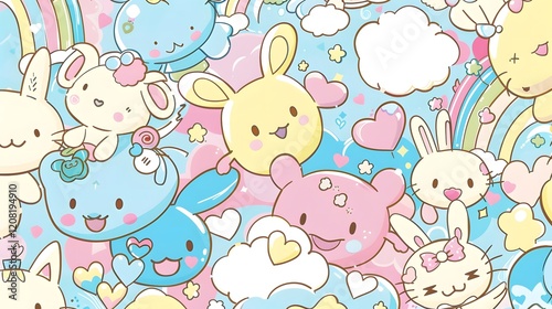 Kawaii-themed wallpaper showcasing pastel-colored animals in a charming and delightful design  .