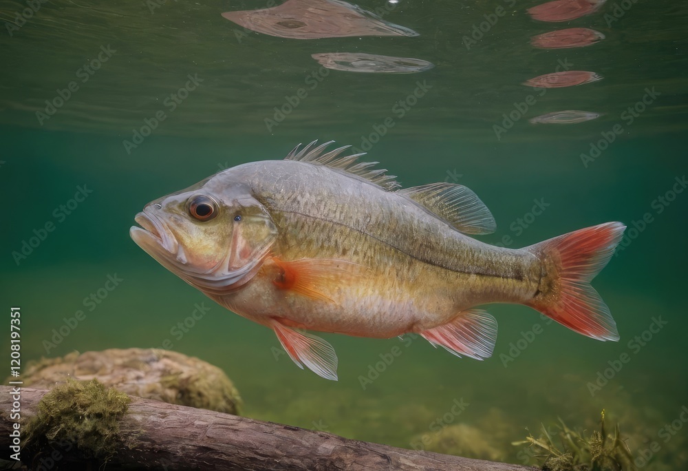 Fototapeta premium A fish is gracefully swimming in the water with its mouth wide open