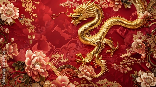 Festive Chinese New Year wallpaper adorned with gold accents and cultural motifs