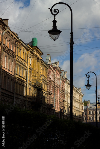 Tenement houses of Saint Petersburg in the sunset photo