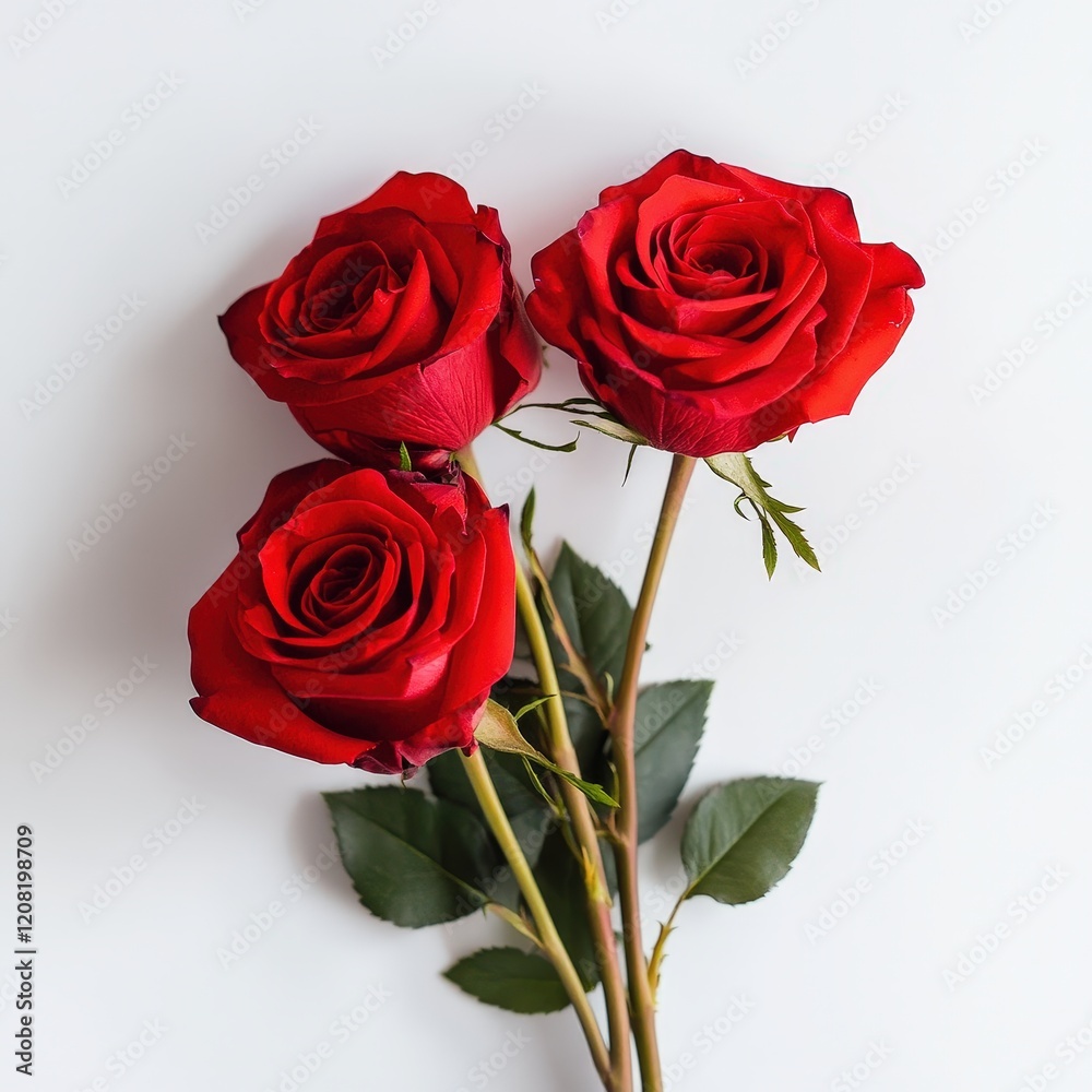 Three red roses are standing upright next to each other Three red roses are standing upright next to each other