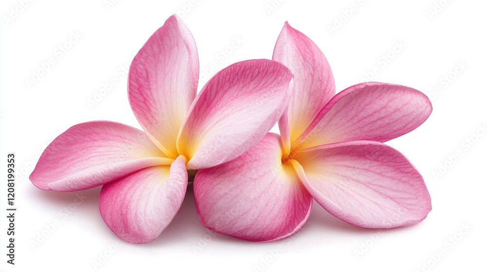 Obraz premium Pink Plumeria Flower Heads with Soft Petals Isolated on Pure White Background for Floral Design and Decoration Themes
