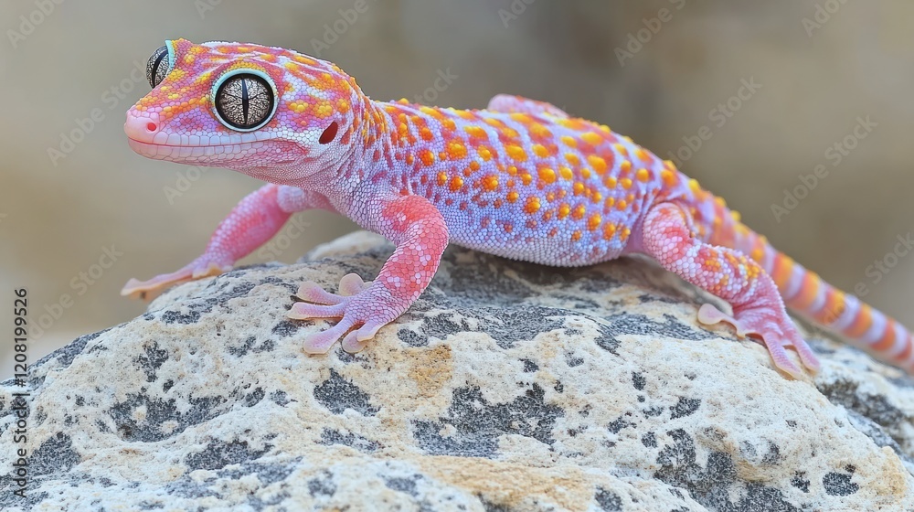 Vibrant gecko perched on a rock. Vibrant gecko perched on a rock.