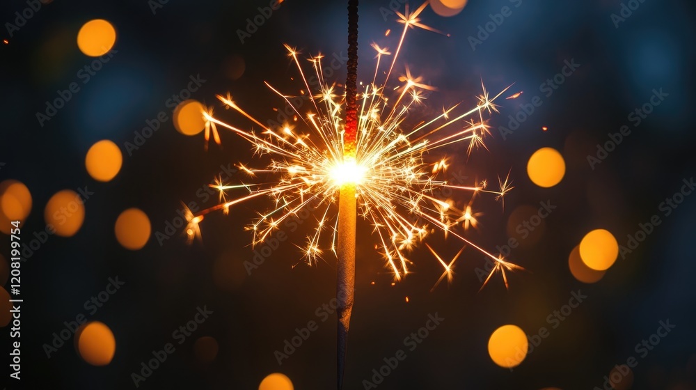 Fototapeta premium New Year Sparkler Celebration with Bokeh Lights in the Background, Capturing Festive Atmosphere and Joyous Moments of Festivity