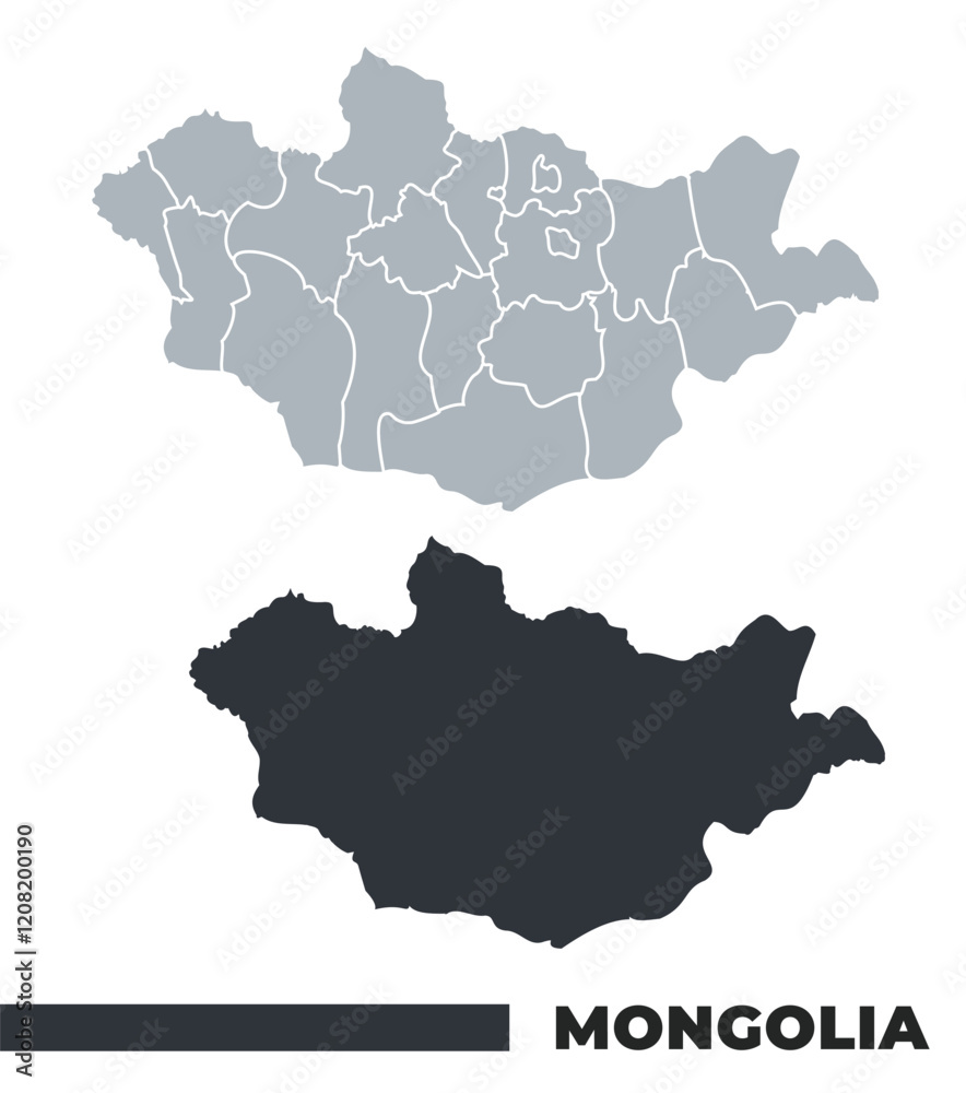 Obraz premium Mongolia flat and border outline vector maps