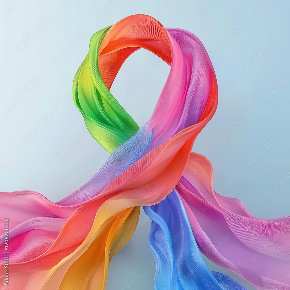 Fototapeta premium Cancer Screening Concept, Cancer awareness ribbon, vibrant colors, symbolic backdrop, 3D illustration
