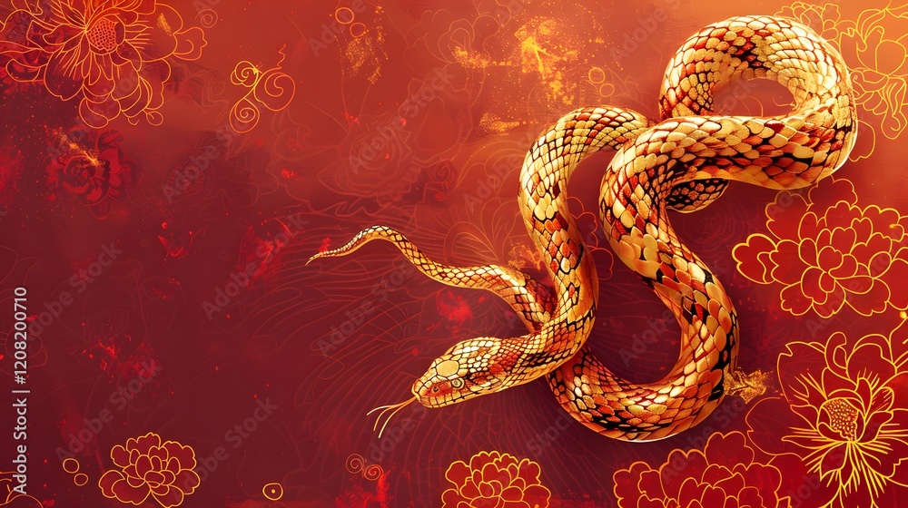Year of the Snake 2025 wallpaper with vibrant motifs and festive decorations Year of the Snake 2025 wallpaper with vibrant motifs and festive decorations