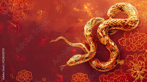 Year of the Snake 2025 wallpaper with vibrant motifs and festive decorations
