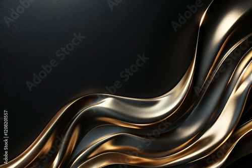 Luxury Gold Waves on Black Background with Sleek Metallic Highlights and Radiant Fluid Motion for Modern Abstract Elegance