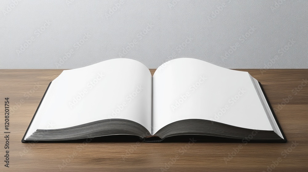 Blank notebook pages on a wooden desk inviting creativity and inspiration for writing and note-taking activities in a minimalist setting Blank notebook pages on a wooden desk inviting creativity and inspiration for writing and note-taking activities in a minimalist setting