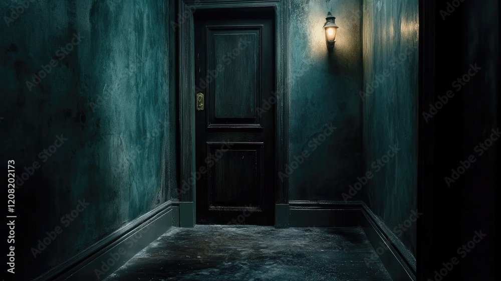 Mystical Open Door Leading to Eerie Dark Corridor with Soft Lighting and Textured Walls Mystical Open Door Leading to Eerie Dark Corridor with Soft Lighting and Textured Walls