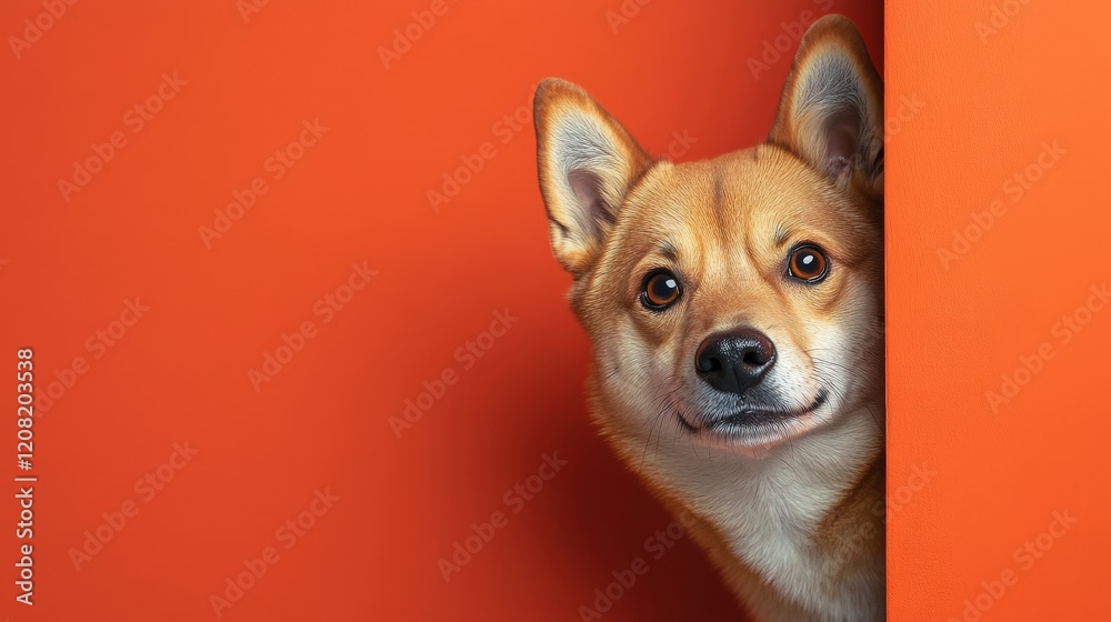 A dog is peeking out from behind a wall A dog is peeking out from behind a wall
