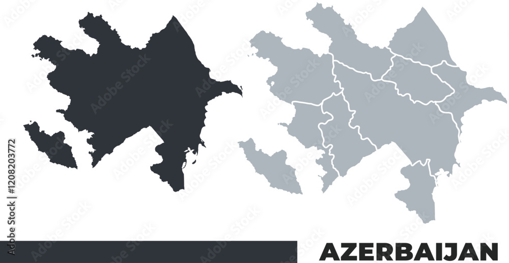 Obraz premium Azerbaijan flat and border outline vector maps