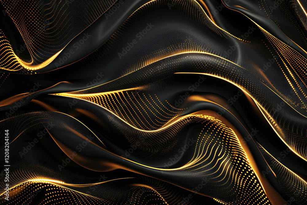 Naklejka premium Luxury Gold Waves on Black Background with Sleek Metallic Highlights and Radiant Fluid Motion for Modern Abstract Elegance