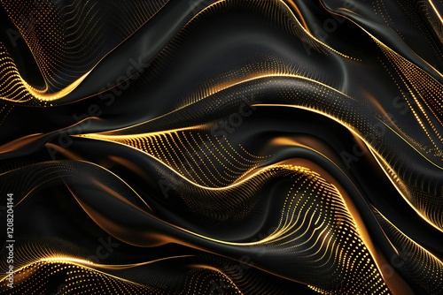 Luxury Gold Waves on Black Background with Sleek Metallic Highlights and Radiant Fluid Motion for Modern Abstract Elegance