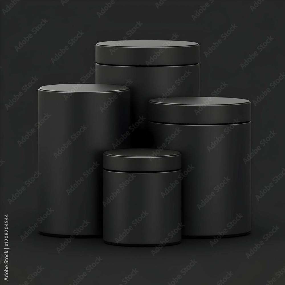 Black Cylindrical Containers 3D Render Black Cylindrical Containers 3D Render