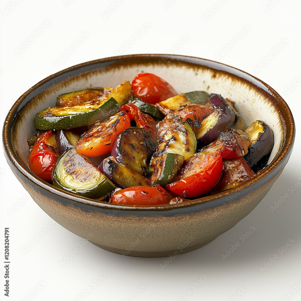 Detailed macro shot of Ratatouille showcasing its textures and steam for an appetizing look. Detailed macro shot of Ratatouille showcasing its textures and steam for an appetizing look.