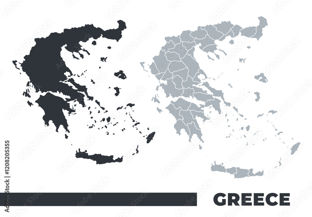 Obraz premium Greece flat and border outline vector maps