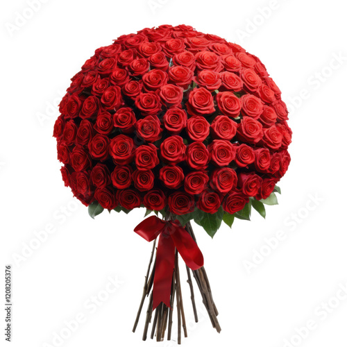 Elegant Red Rose Bouquet with Ribbon - Classic Fresh Floral Arrangement for Romance and Special Occasions PNG Icon on transparent background