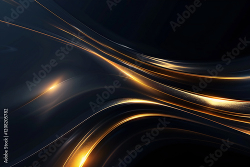 Luxury Gold Waves on Black Background with Sleek Metallic Highlights and Radiant Fluid Motion for Modern Abstract Elegance