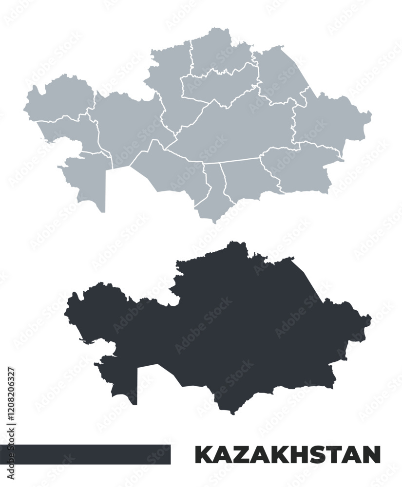 Fototapeta premium Kazakhstan flat and border outline vector maps
