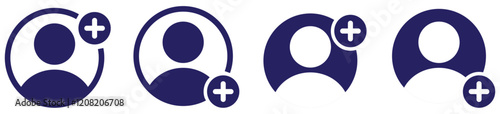Add new user icon vector male person profile avatar with plus symbol, Add user profile icons. Add User Icon | Minimal Vector for Profile Addition and Account Creation. Add New User Profile Icon.