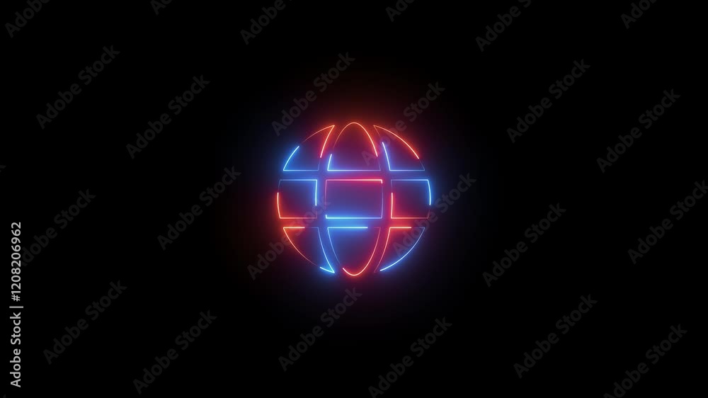 Globe symbol icon animation neon glow blue and brown color on black background Globe symbol icon animation neon glow blue and brown color on black background
