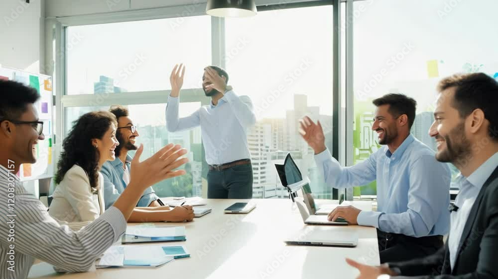 A lively business meeting with diverse team members engaging in discussion, showing collaboration and productivity in a professional setting. A lively business meeting with diverse team members engaging in discussion, showing collaboration and productivity in a professional setting.