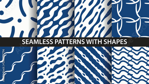 Set of seamless patterns with hand drawn shapes.
