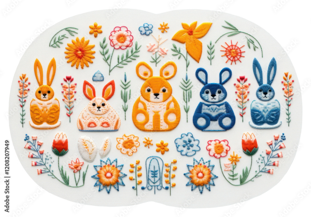 PNG Cute easters in embroidery style pattern art representation. PNG Cute easters in embroidery style pattern art representation.