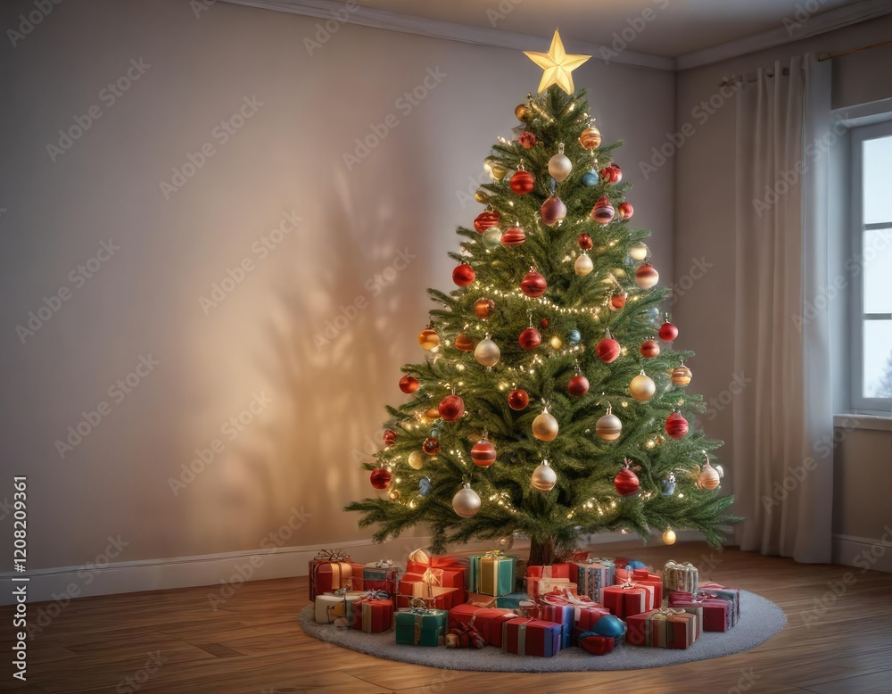 Christmas tree decorated with ornaments and lights , ornaments, tree, sparkling