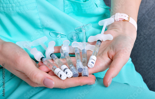 doctor holds medicine bottle vaccine