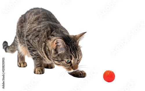 Adorable Cat Investigating a Fresh Toy with Interest Isolated on transparent background PNG