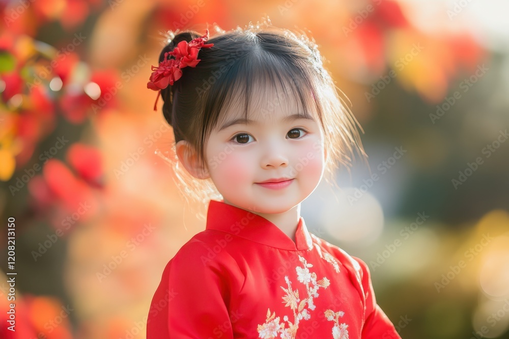 Cute little girl with a traditional Chinese costume. Generation AI. Cute little girl with a traditional Chinese costume. Generation AI.
