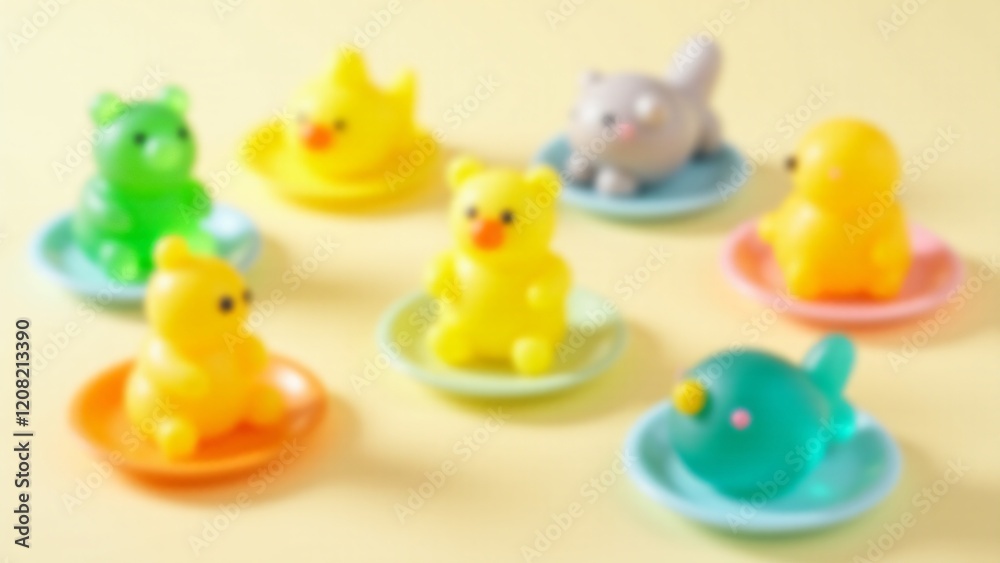 Colorful animal-shaped Jell-O molds, including bears, fish, and birds, each with vibrant hues and playful details. Perfect for kids' parties or family gatherings, adding joy to the table. Colorful animal-shaped Jell-O molds, including bears, fish, and birds, each with vibrant hues and playful details. Perfect for kids' parties or family gatherings, adding joy to the table.