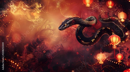 Graceful Year of the Snake wallpaper with a snake entwined in vibrant floral patterns