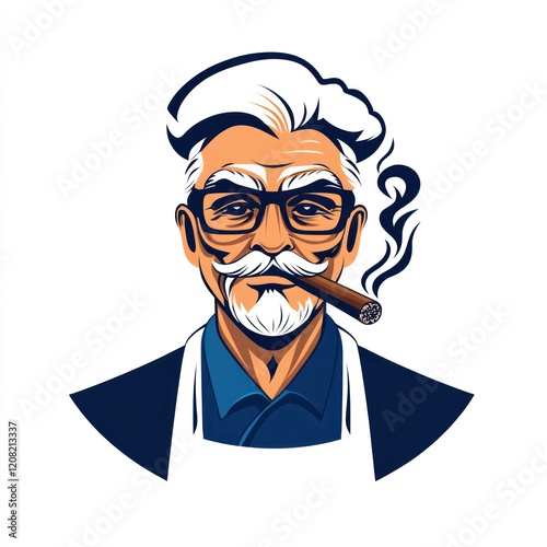 Wallpaper Mural Chef with glasses and mustache smoking a cigar, on white background, for culinary illustration Torontodigital.ca