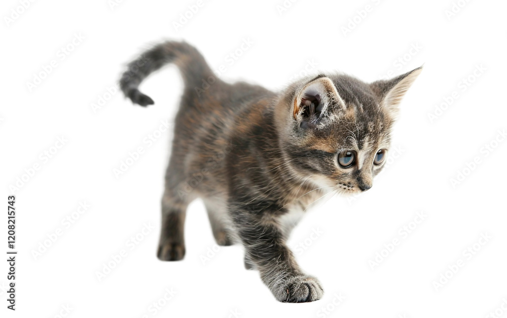 Fototapeta premium A Curious Kitten Exploring a New Room and Sniffing Everything Isolated on transparent background PNG