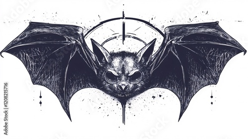 A fierce bat illustration with detailed wings and a menacing expression, showcasing gothic and dark art styles. photo