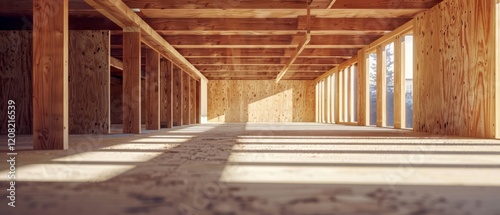 unfinished new plywood house frame wall wood beam material