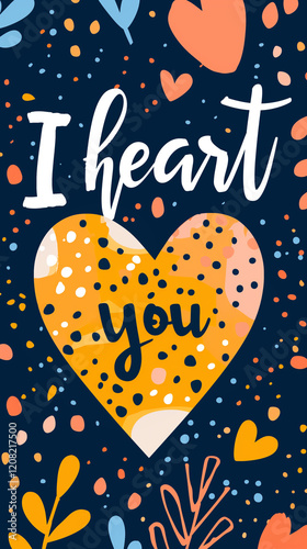 Postcard background or poster with text and big heart  for congratulations on Valentine's Day or for a declaration of love. illustration. raster