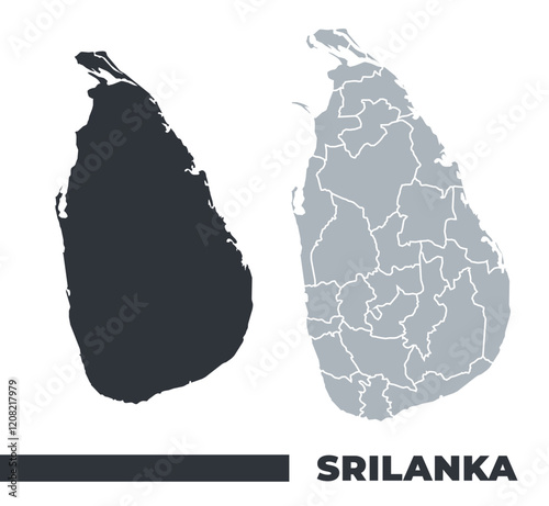 Sri Lanka flat and border outline vector maps