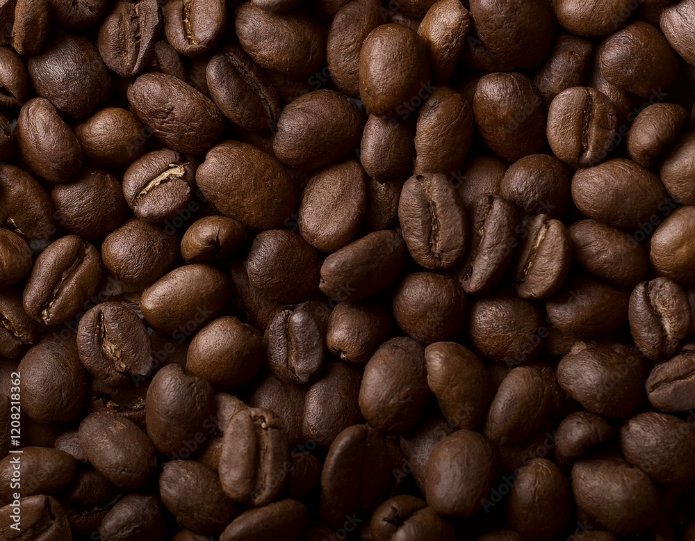 Naklejka premium A pile of dark roasted coffee beans as background.